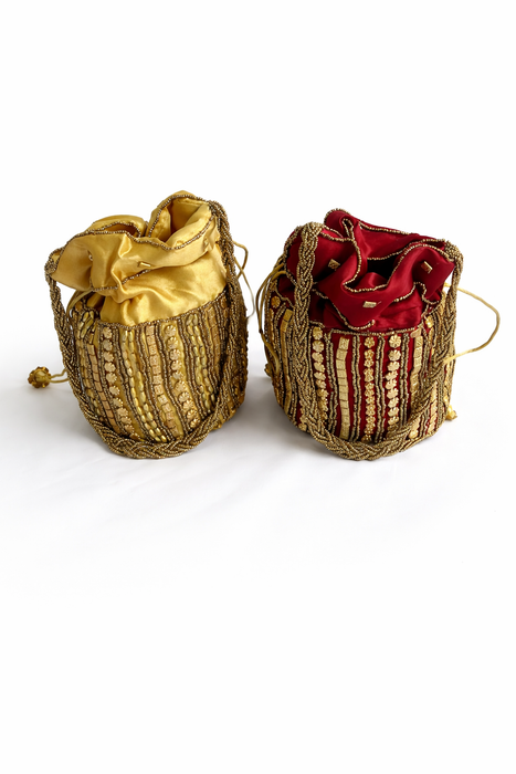 Beaded Bridal Potli Bag Gold Maroon Wedding Purse