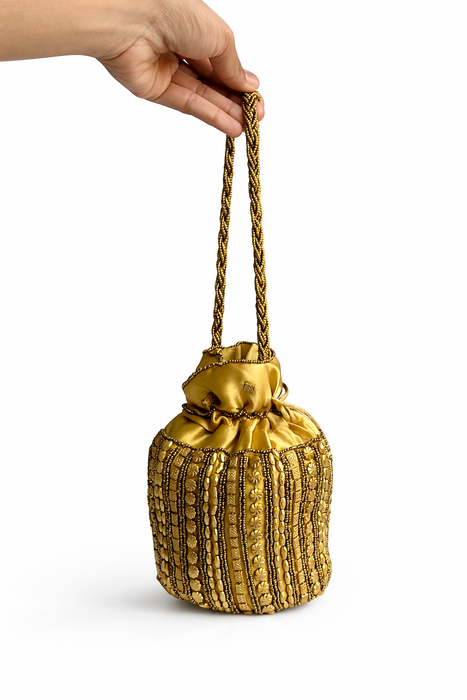 Beaded Bridal Potli Bag Gold Maroon Wedding Purse
