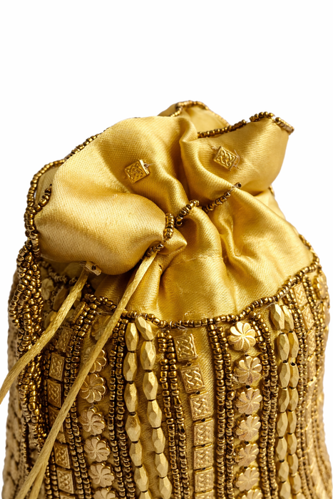 Beaded Bridal Potli Bag Gold Maroon Wedding Purse