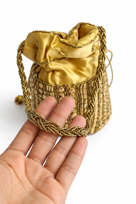Beaded Bridal Potli Bag Gold Maroon Wedding Purse