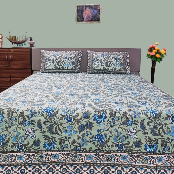 Cotton Bedsheets with 2 Pillow Cover Set Indian Bedcover King Size Coverlet Floral Bedspread