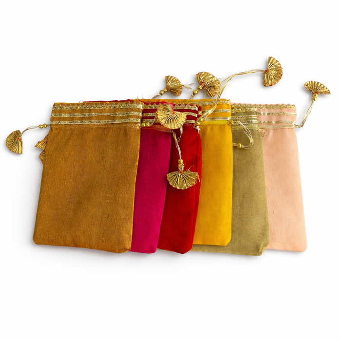 Silk Tissue Potli Bag Wedding Favor Drawstring Pouch