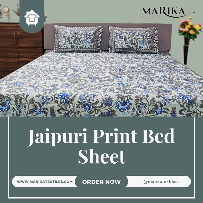 Cotton Bedsheets with 2 Pillow Cover Set Indian Bedcover King Size Coverlet Floral Bedspread