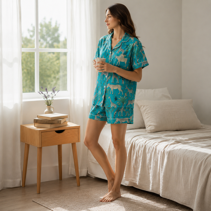 Women’s Animal Print Cotton Short Night Suit Set | Safari Print Sleepwear (Copy)