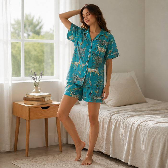 Women’s Animal Print Cotton Short Night Suit Set | Safari Print Sleepwear (Copy)