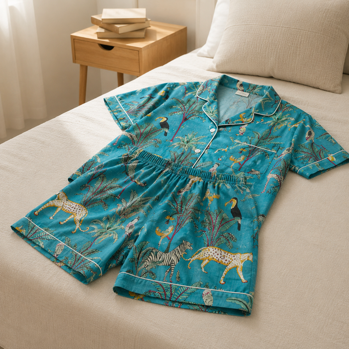 Women’s Animal Print Cotton Short Night Suit Set | Safari Print Sleepwear (Copy)