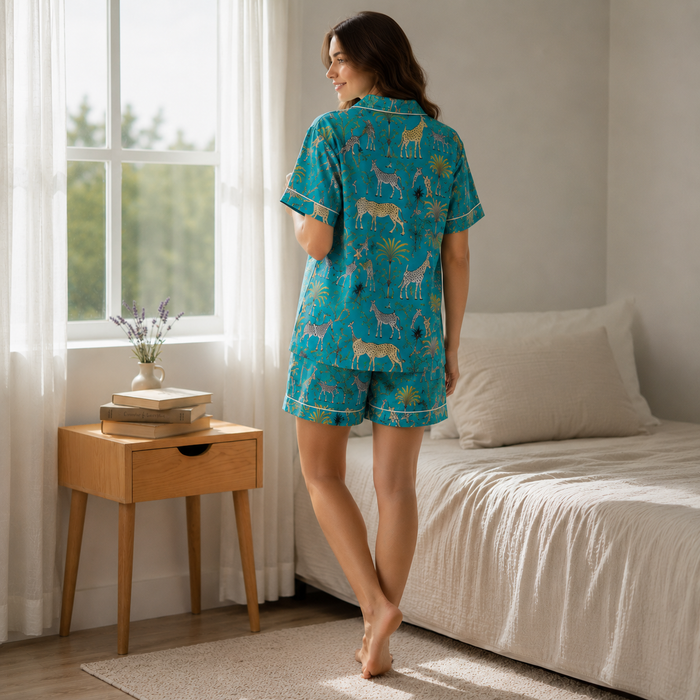 Women’s Animal Print Cotton Short Night Suit Set | Safari Print Sleepwear (Copy)