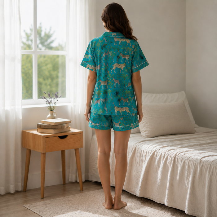 Women’s Animal Print Cotton Short Night Suit Set | Safari Print Sleepwear (Copy)