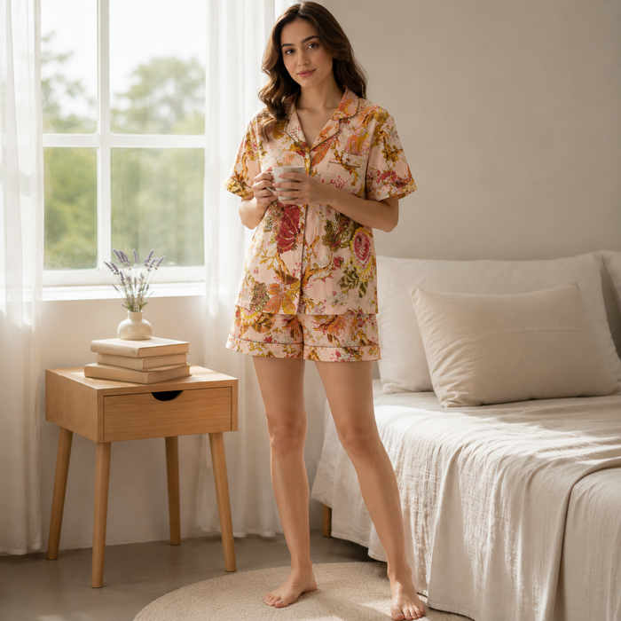 Women’s Floral Cotton Short Night Suit Set | Floral Print Sleepwear