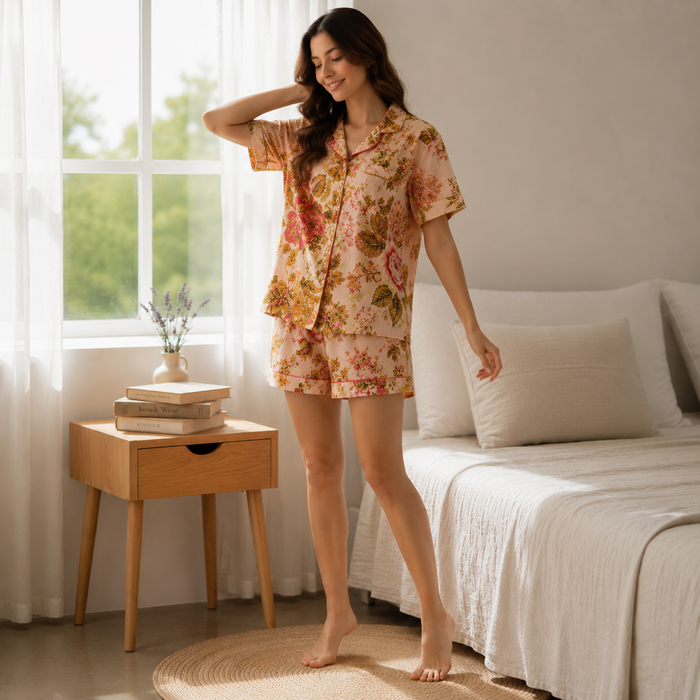 Women’s Floral Cotton Short Night Suit Set | Floral Print Sleepwear