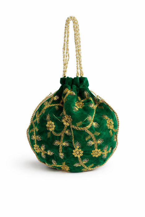 Velvet Embroidered Potli Bag for Wedding Gift