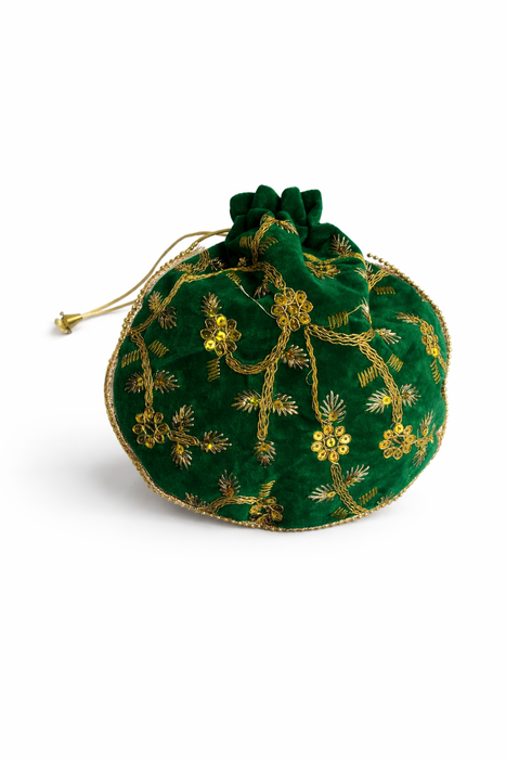 Velvet Embroidered Potli Bag for Wedding Gift