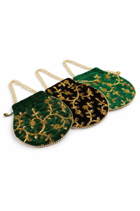 Velvet Embroidered Potli Bag for Wedding Gift