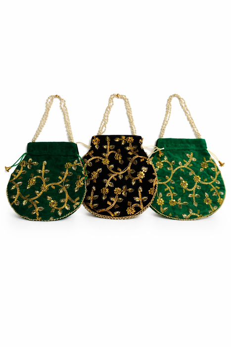 Velvet Embroidered Potli Bag for Wedding Gift