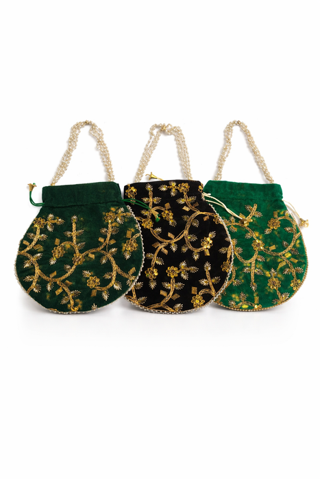 Velvet Embroidered Potli Bag for Wedding Gift