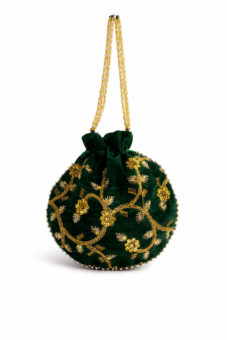 Velvet Embroidered Potli Bag for Wedding Gift