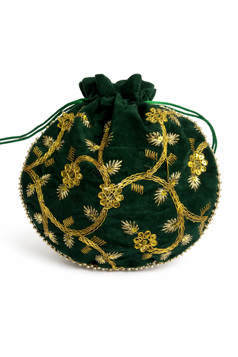 Velvet Embroidered Potli Bag for Wedding Gift
