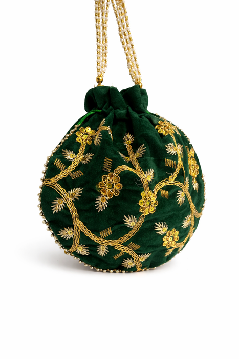 Velvet Embroidered Potli Bag for Wedding Gift