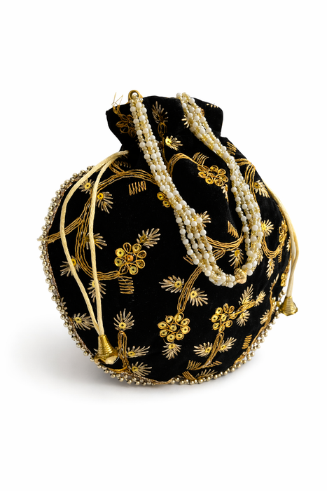 Velvet Embroidered Potli Bag for Wedding Gift