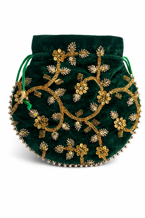 Velvet Embroidered Potli Bag for Wedding Gift
