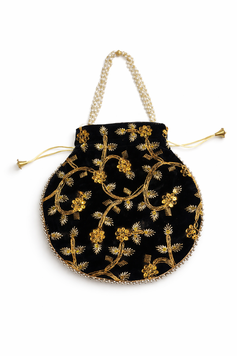 Velvet Embroidered Potli Bag for Wedding Gift