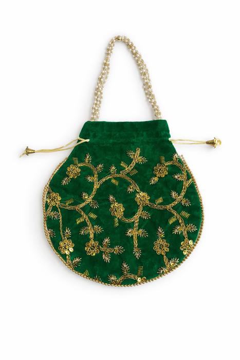 Velvet Embroidered Potli Bag for Wedding Gift