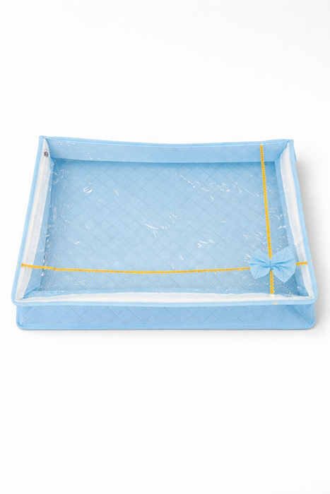 Blue Saree Folder Bag with Transparent Cover | Non Woven Clothes Storage Organizer with Zip Closure