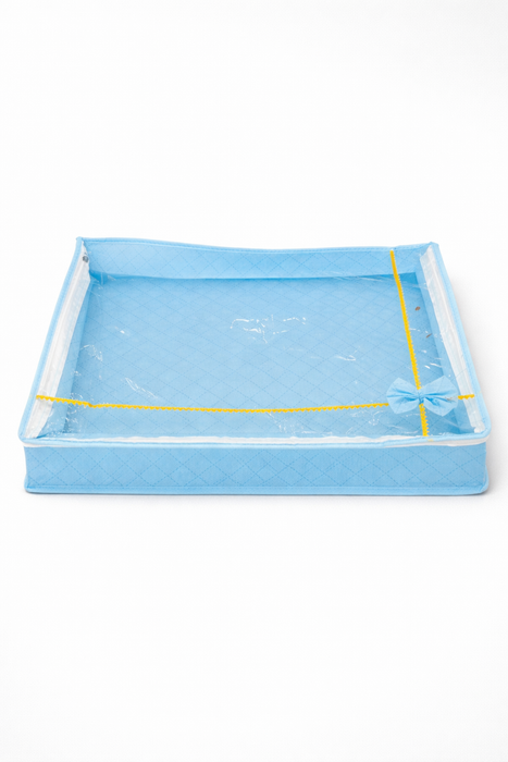 Blue Saree Folder Bag with Transparent Cover | Non Woven Clothes Storage Organizer with Zip Closure