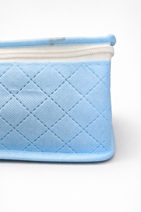 Blue Saree Folder Bag with Transparent Cover | Non Woven Clothes Storage Organizer with Zip Closure