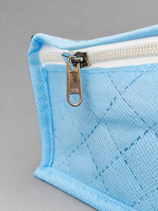 Blue Saree Folder Bag with Transparent Cover | Non Woven Clothes Storage Organizer with Zip Closure