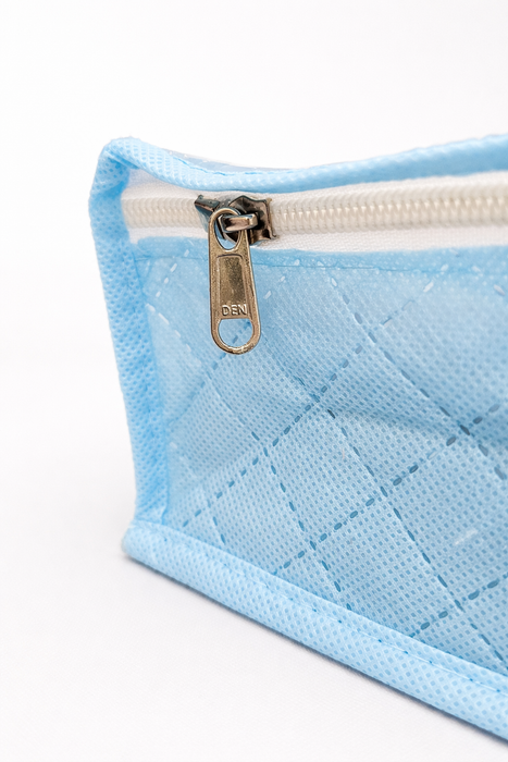 Blue Saree Folder Bag with Transparent Cover | Non Woven Clothes Storage Organizer with Zip Closure