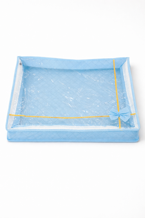 Blue Saree Folder Bag with Transparent Cover | Non Woven Clothes Storage Organizer with Zip Closure