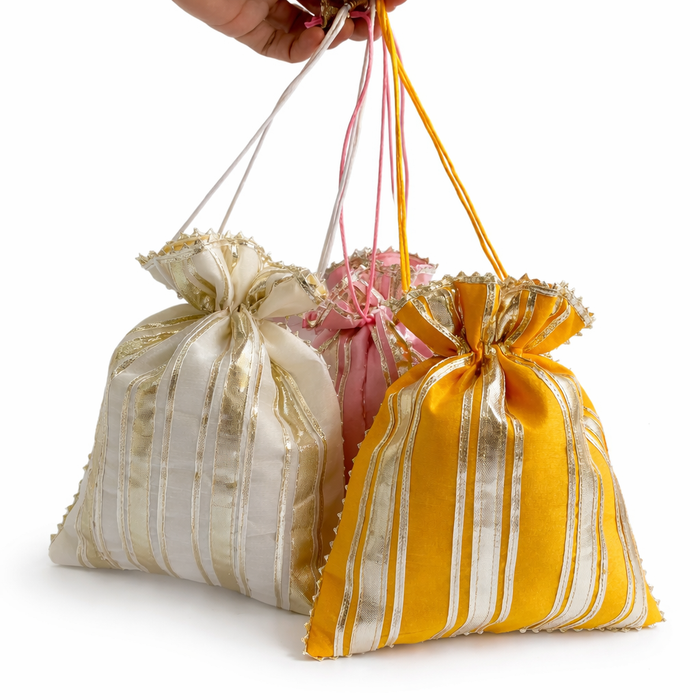 Indian Potli Bag Gold Stripe Wedding Favor Gift Pouch