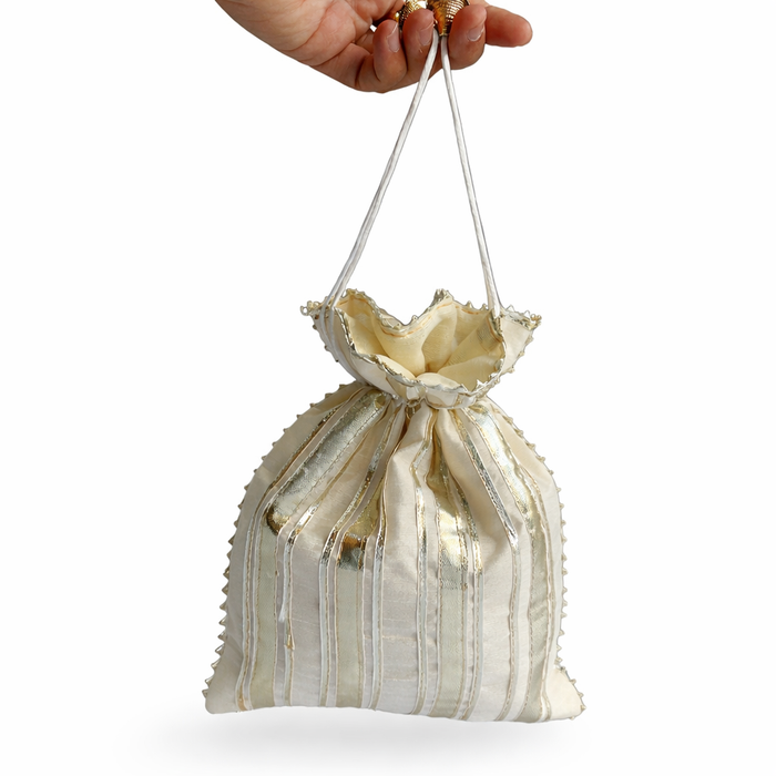Indian Potli Bag Gold Stripe Wedding Favor Gift Pouch