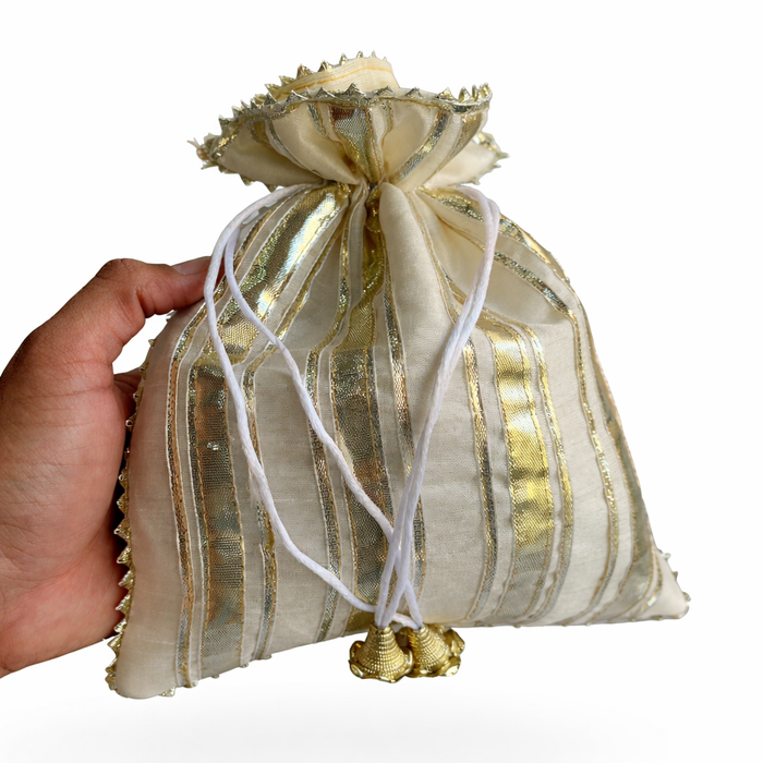 Indian Potli Bag Gold Stripe Wedding Favor Gift Pouch
