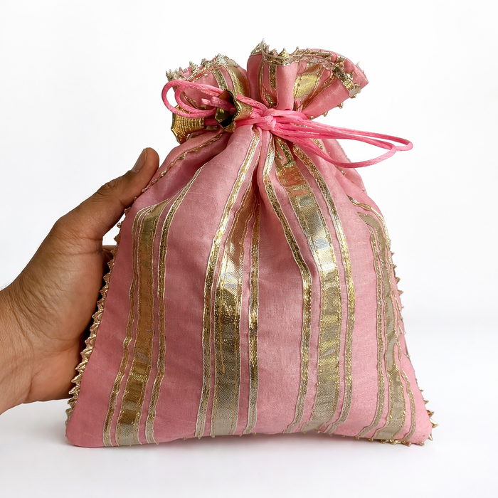 Indian Potli Bag Gold Stripe Wedding Favor Gift Pouch