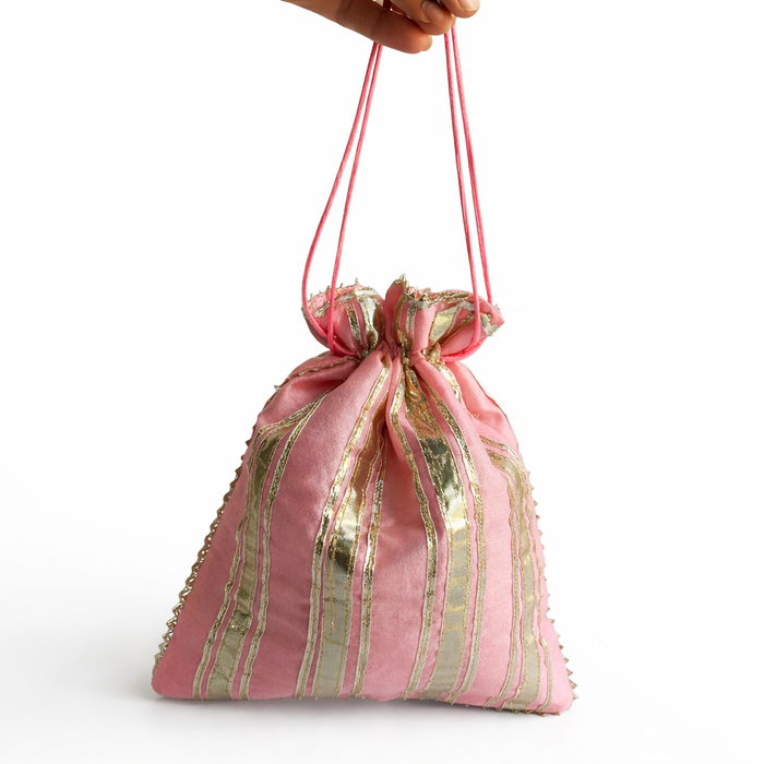 Indian Potli Bag Gold Stripe Wedding Favor Gift Pouch