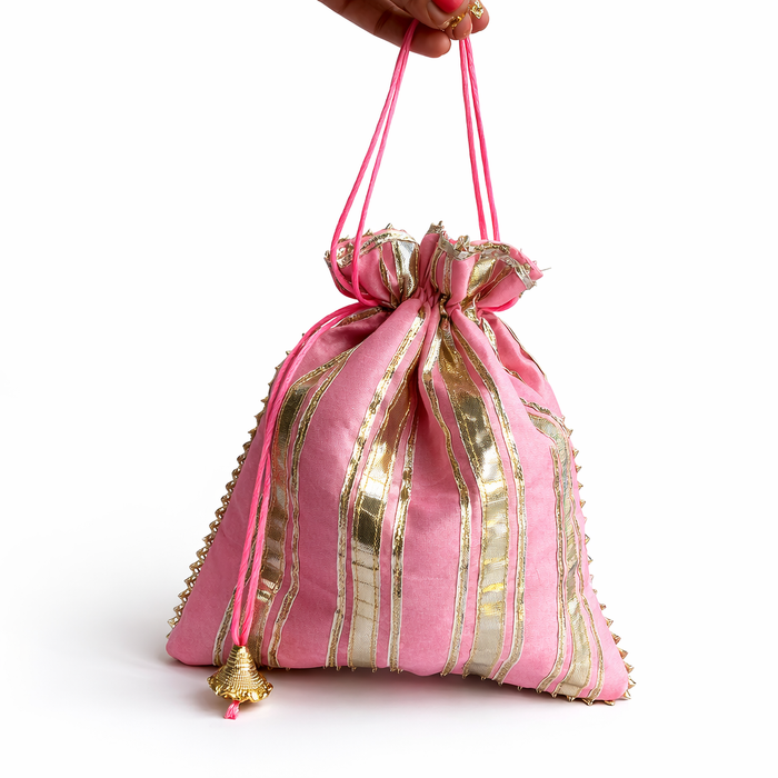 Indian Potli Bag Gold Stripe Wedding Favor Gift Pouch