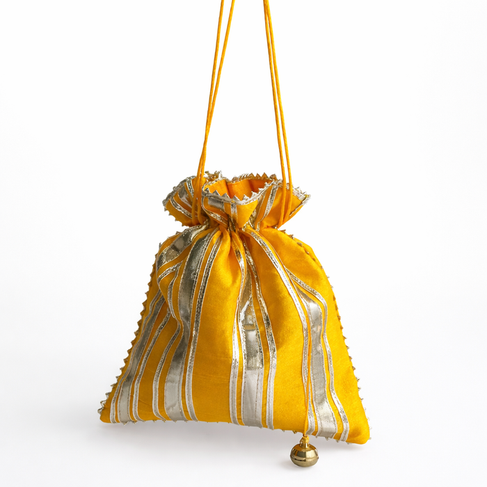 Indian Potli Bag Gold Stripe Wedding Favor Gift Pouch