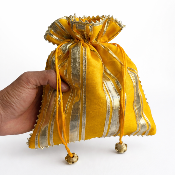 Indian Potli Bag Gold Stripe Wedding Favor Gift Pouch
