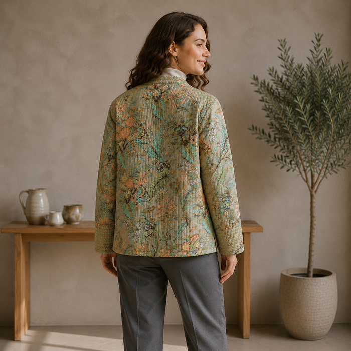 Women’s Vintage Floral Quilted Jacket with Full Sleeves