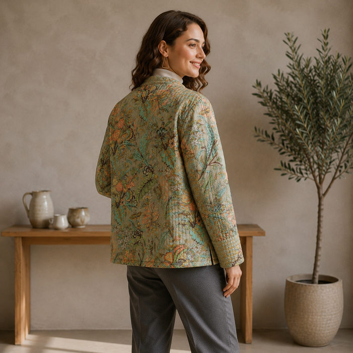 Women’s Vintage Floral Quilted Jacket with Full Sleeves
