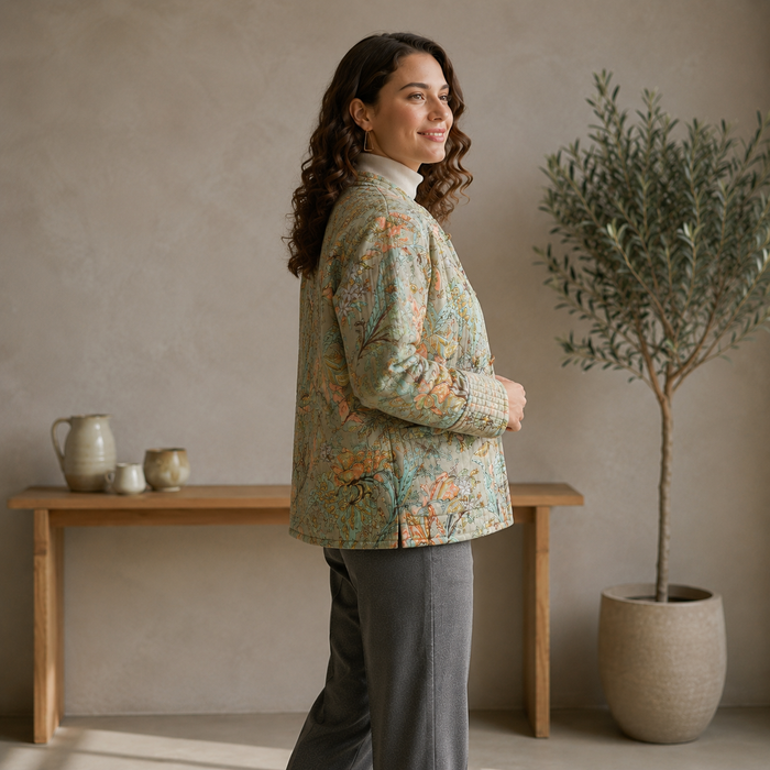 Women’s Vintage Floral Quilted Jacket with Full Sleeves