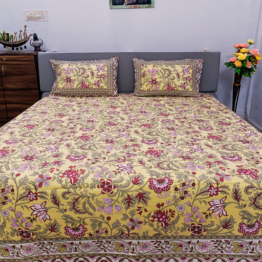 Jaipuri Print Vibrant Yellow Colour Cotton Indian Bedspread | Buy Now