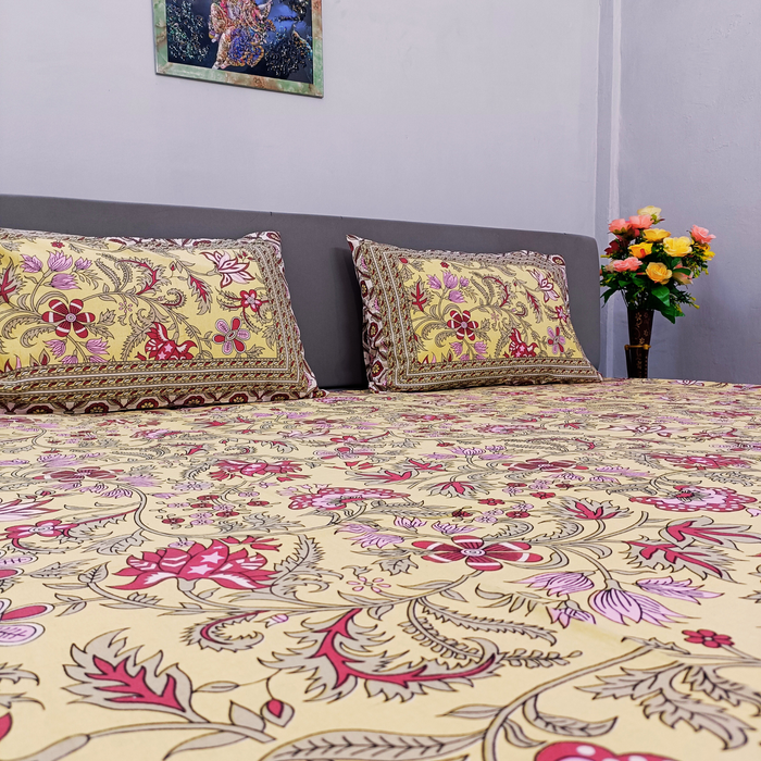 Jaipuri Print Vibrant Yellow Colour Cotton Indian Bedspread | Buy Now