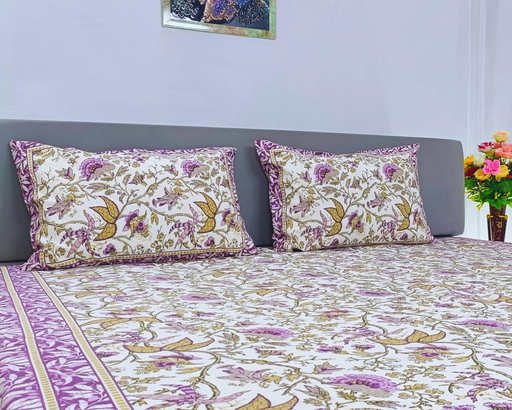 Buy Now Multicolor Floral Print Cotton Bedsheet With Pillow Cover Set