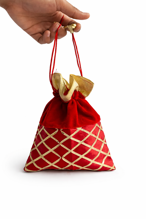 Checked Potli Bag – Wedding Favor Drawstring Pouch