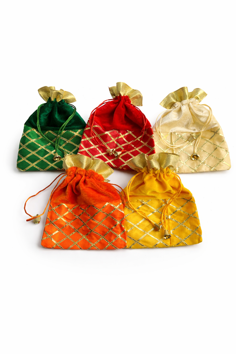 Checked Potli Bag – Wedding Favor Drawstring Pouch