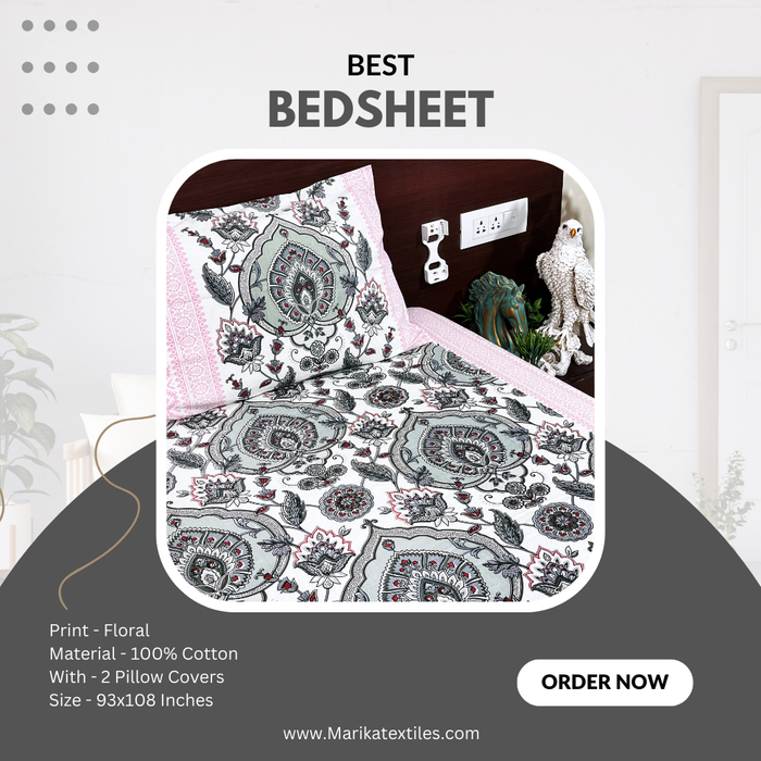 Pink Cotton Bedsheet King Size Bedcover with 2 Pillow Cover | Buy Now