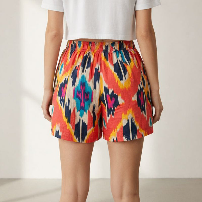 Women Multicolor Ikat Cotton Shorts | Summer Casual Wear